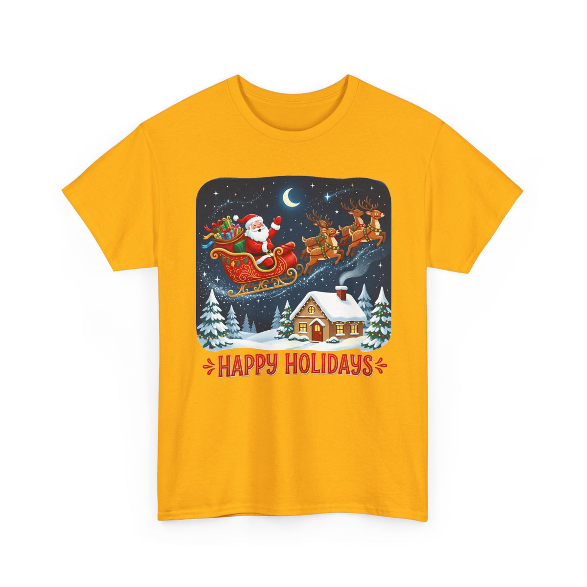 Happy Holidays T‑Shirt — Santa Sleigh Christmas Tee