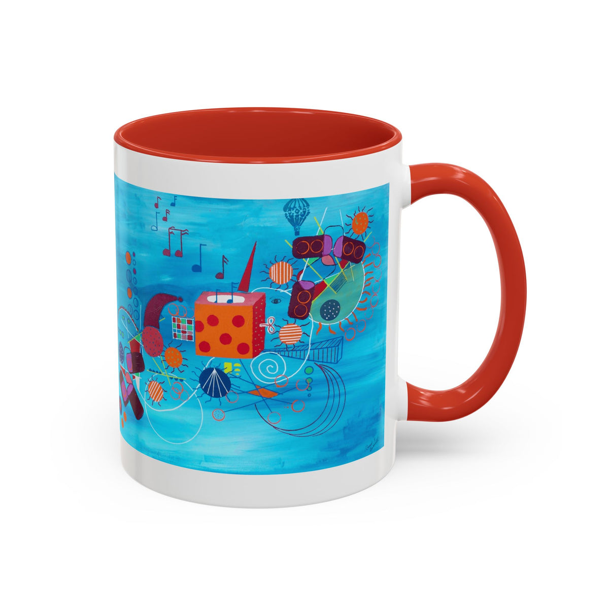 Abstract Blue Original Artwork Coffee Mug — Colorful Musical Geometric Design (15oz)