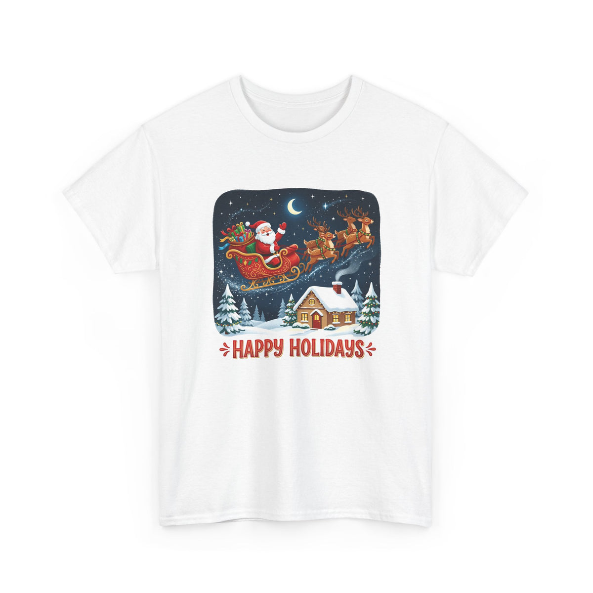 Christmas T-Shirt — Santa Sleigh 'Happy Holidays' Winter Scene