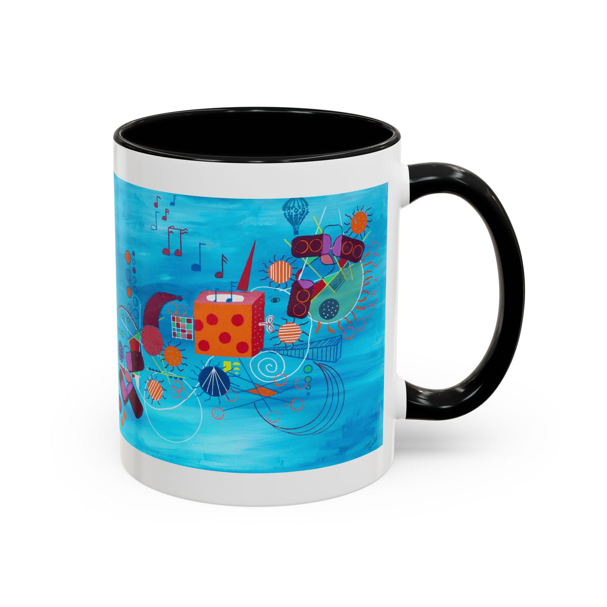 Abstract Blue Original Artwork Coffee Mug — Colorful Musical Geometric Design (15oz)