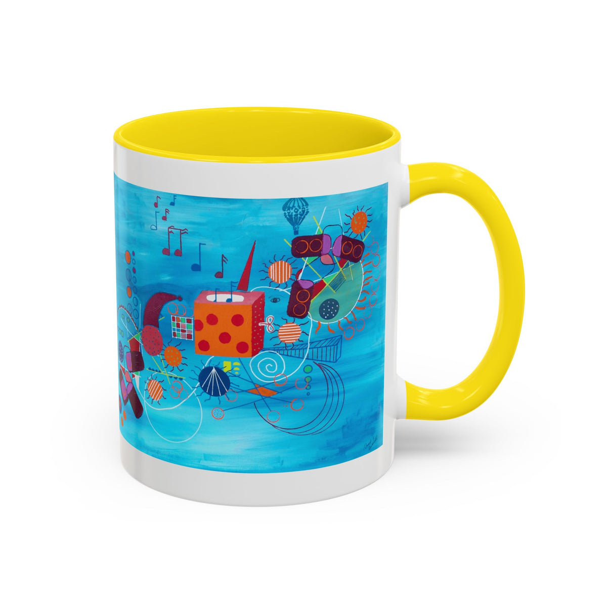 Abstract Blue Original Artwork Coffee Mug — Colorful Musical Geometric Design (15oz)