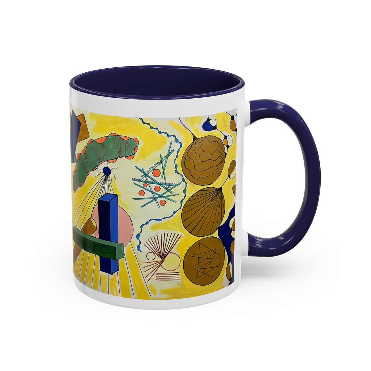 Abstract Coastal Art Coffee Mug — Nautical Shells & Geometric Beach Design (11/15oz)