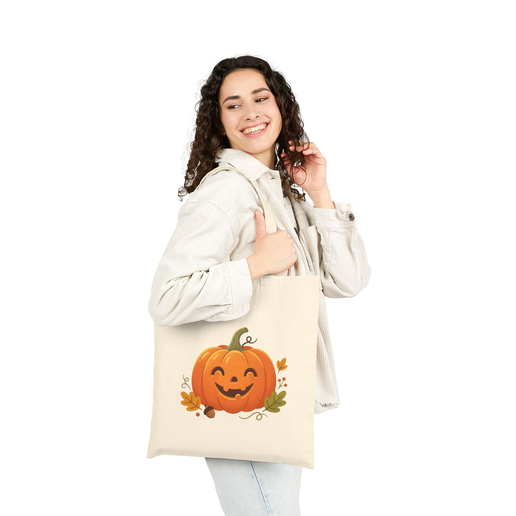Halloween Pumpkin Canvas Tote Bag — Jack-O'-Lantern Fall Market Bag