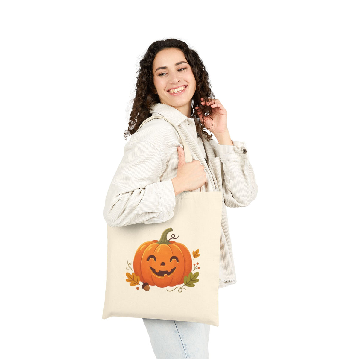 Halloween Pumpkin Canvas Tote Bag — Jack-O'-Lantern Fall Market Bag
