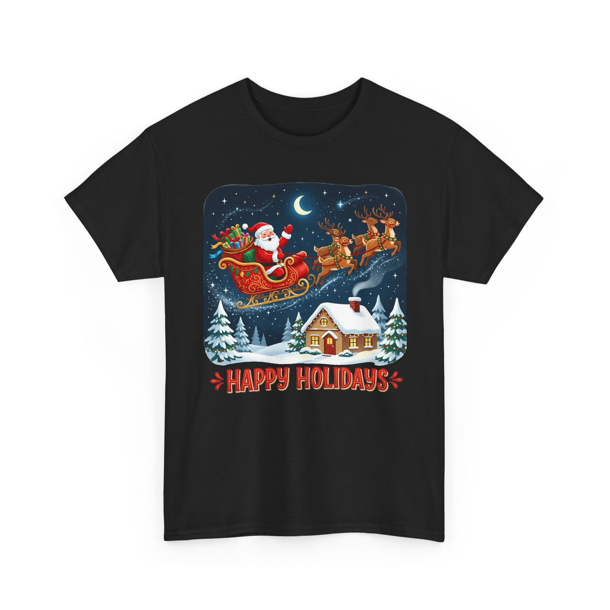 Happy Holidays T‑Shirt — Santa Sleigh Christmas Tee
