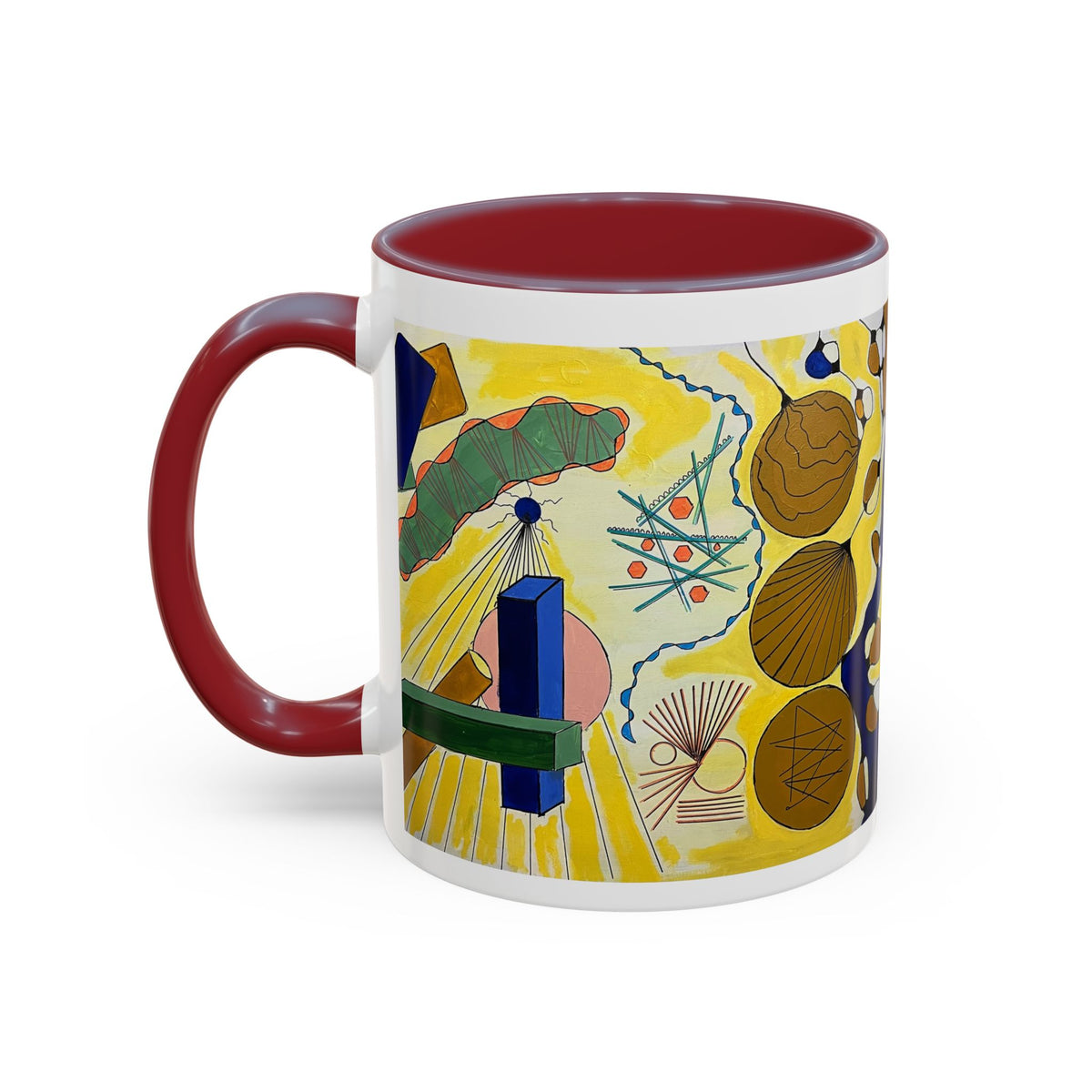 Abstract Coastal Art Coffee Mug — Nautical Shells & Geometric Beach Design (11/15oz)
