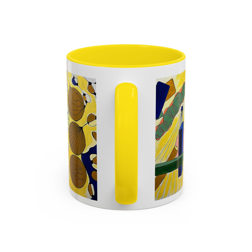Abstract Coastal Art Coffee Mug — Nautical Shells & Geometric Beach Design (11/15oz)