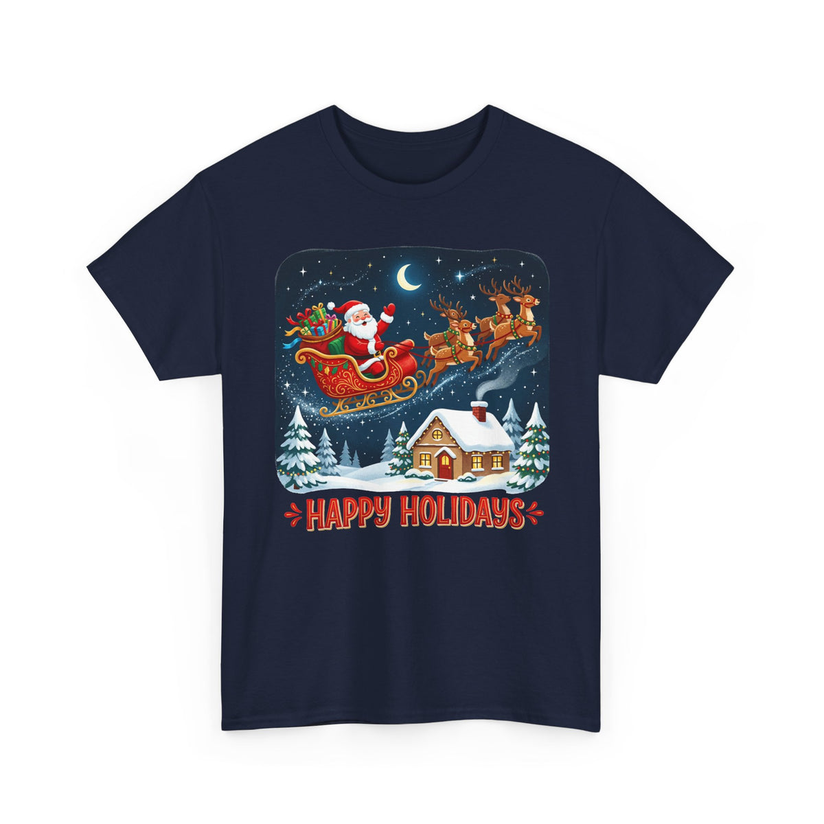 Happy Holidays T‑Shirt — Santa Sleigh Christmas Tee