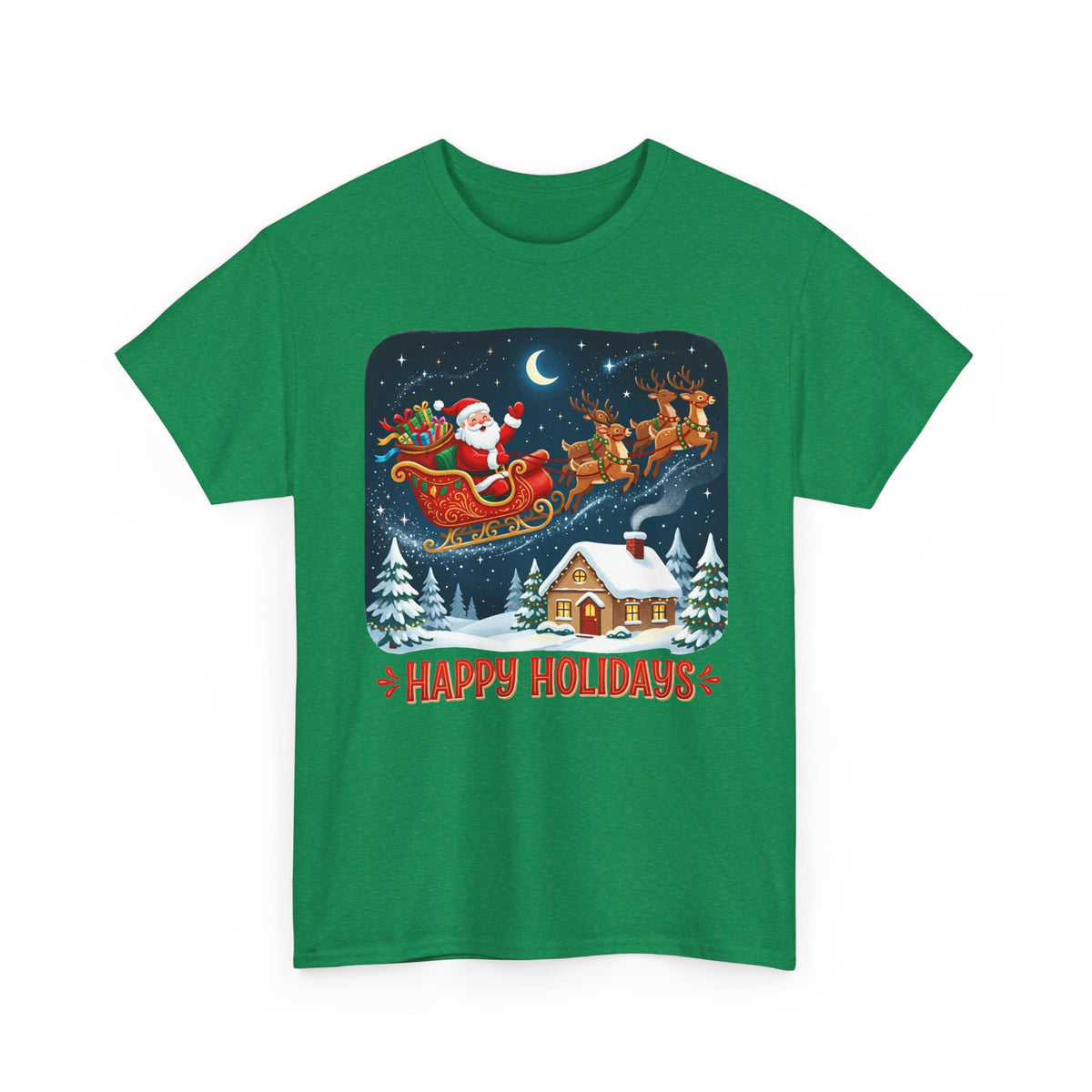 Happy Holidays T‑Shirt — Santa Sleigh Christmas Tee