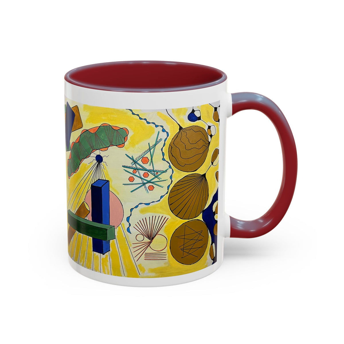 Abstract Coastal Art Coffee Mug — Nautical Shells & Geometric Beach Design (11/15oz)