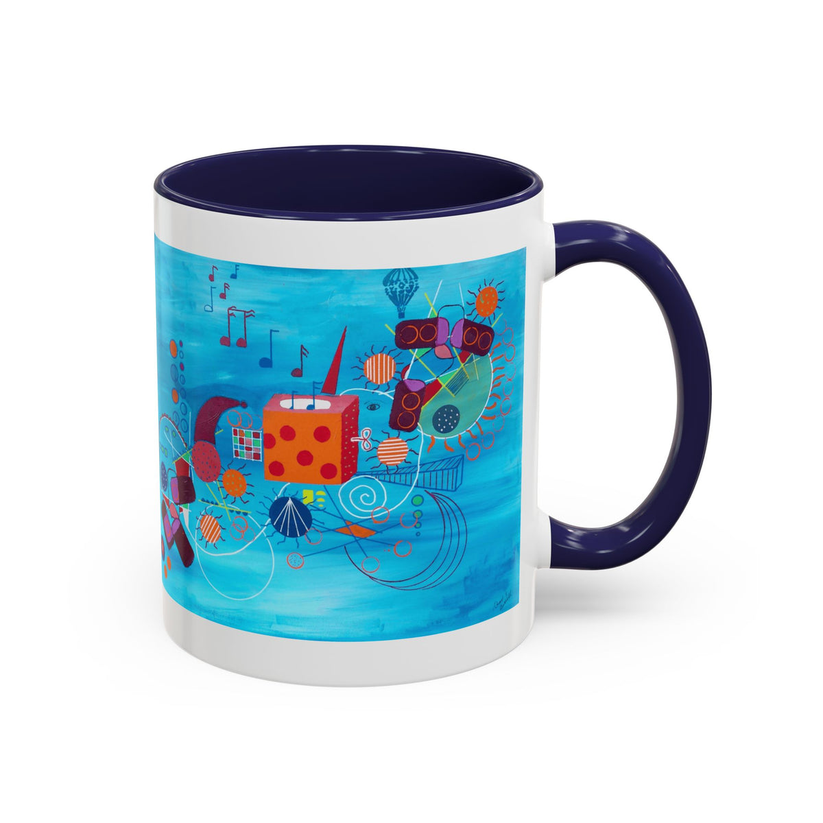 Abstract Blue Original Artwork Coffee Mug — Colorful Musical Geometric Design (15oz)