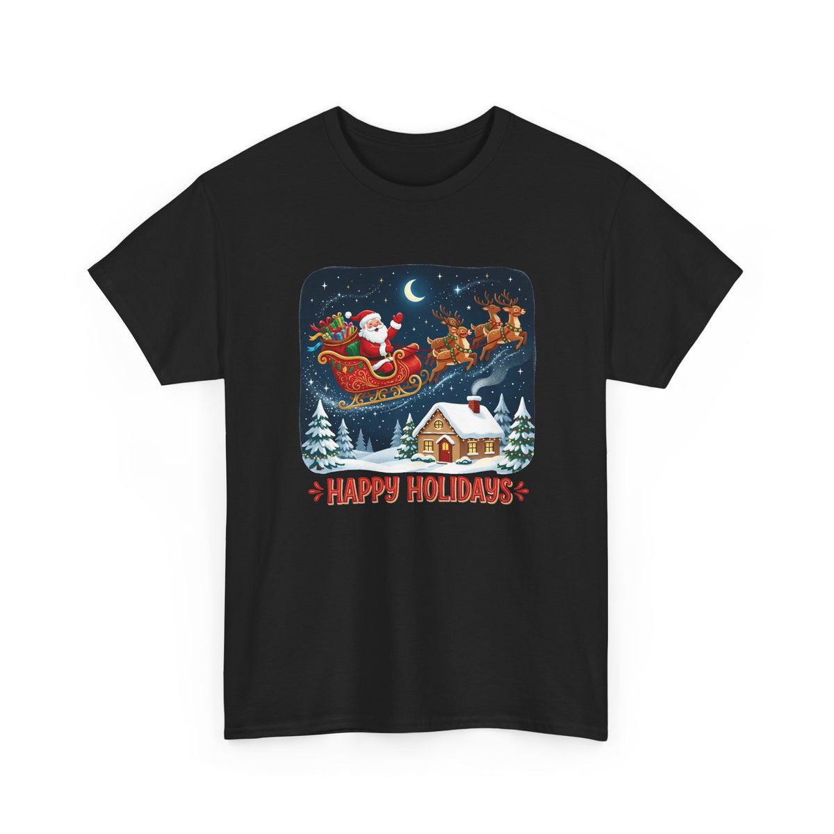 Christmas T-Shirt — Santa Sleigh 'Happy Holidays' Winter Scene