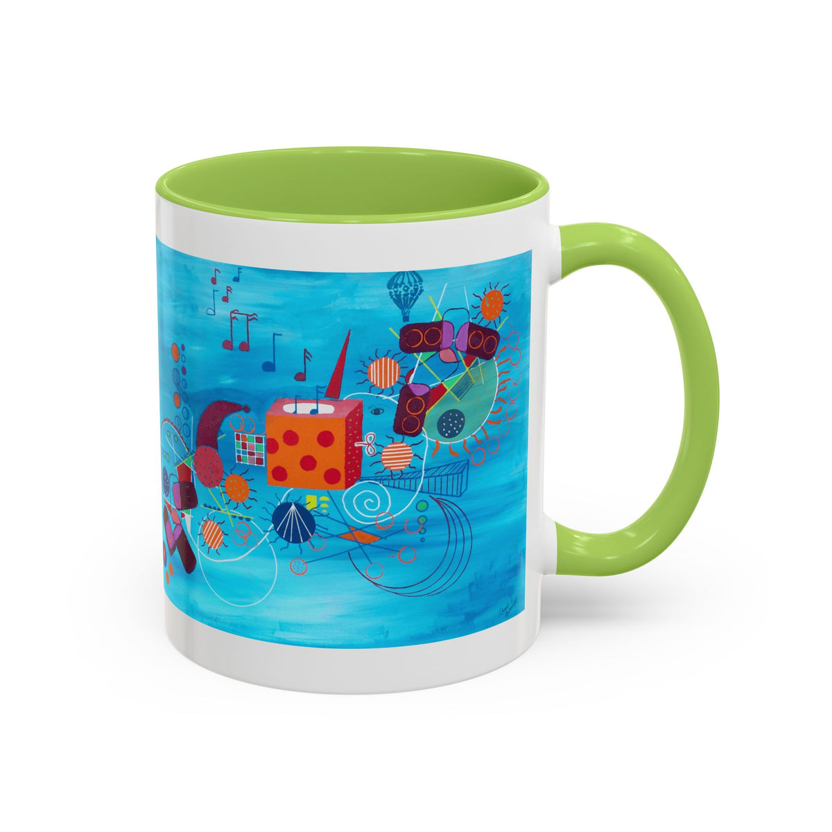 Abstract Blue Original Artwork Coffee Mug — Colorful Musical Geometric Design (15oz)