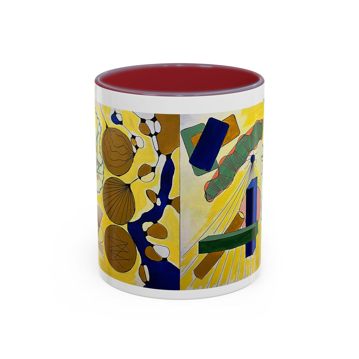 Abstract Coastal Art Coffee Mug — Nautical Shells & Geometric Beach Design (11/15oz)