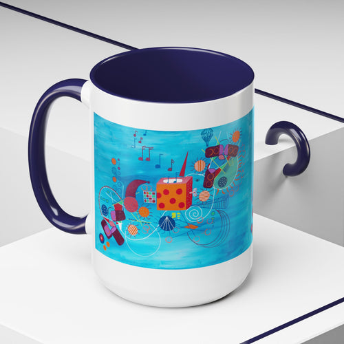 Abstract Blue Original Artwork Coffee Mug — Colorful Musical Geometric Design (15oz)