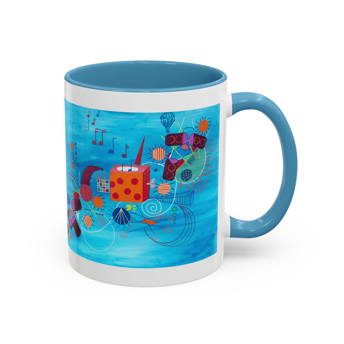 Abstract Blue Original Artwork Coffee Mug — Colorful Musical Geometric Design (15oz)