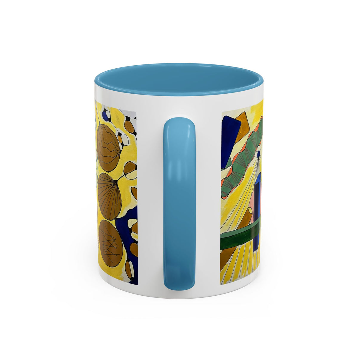 Abstract Coastal Art Coffee Mug — Nautical Shells & Geometric Beach Design (11/15oz)