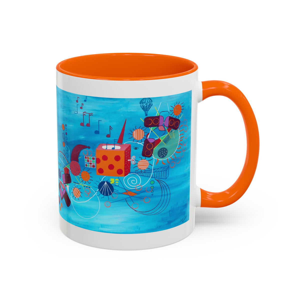 Abstract Blue Original Artwork Coffee Mug — Colorful Musical Geometric Design (15oz)