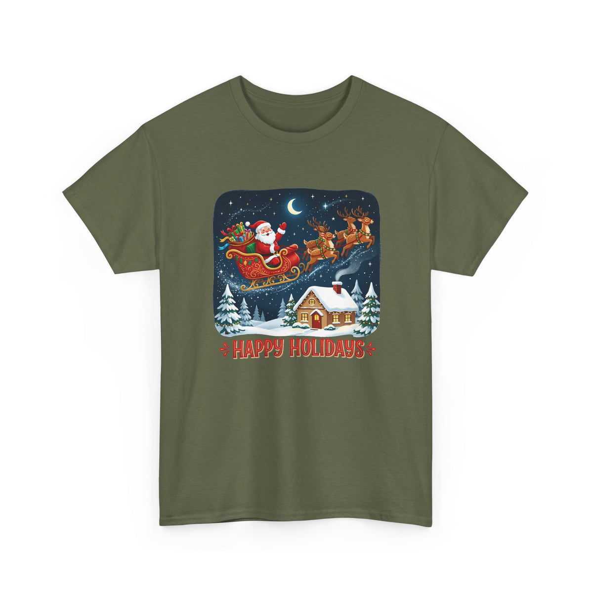 Christmas T-Shirt — Santa Sleigh 'Happy Holidays' Winter Scene