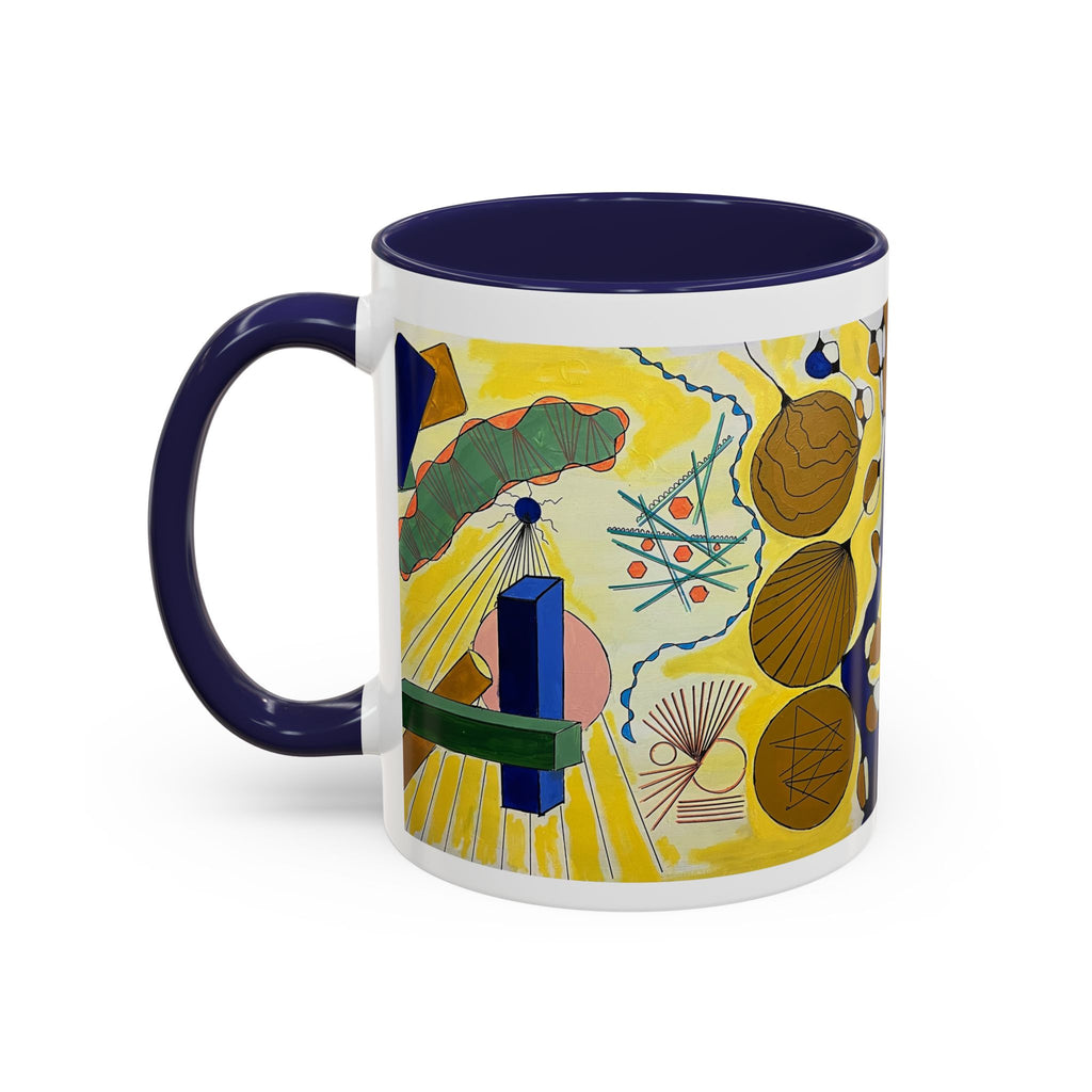 Abstract Coastal Art Coffee Mug — Nautical Shells & Geometric Beach Design (11/15oz)
