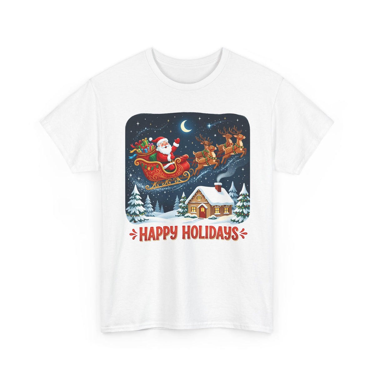 Happy Holidays T‑Shirt — Santa Sleigh Christmas Tee