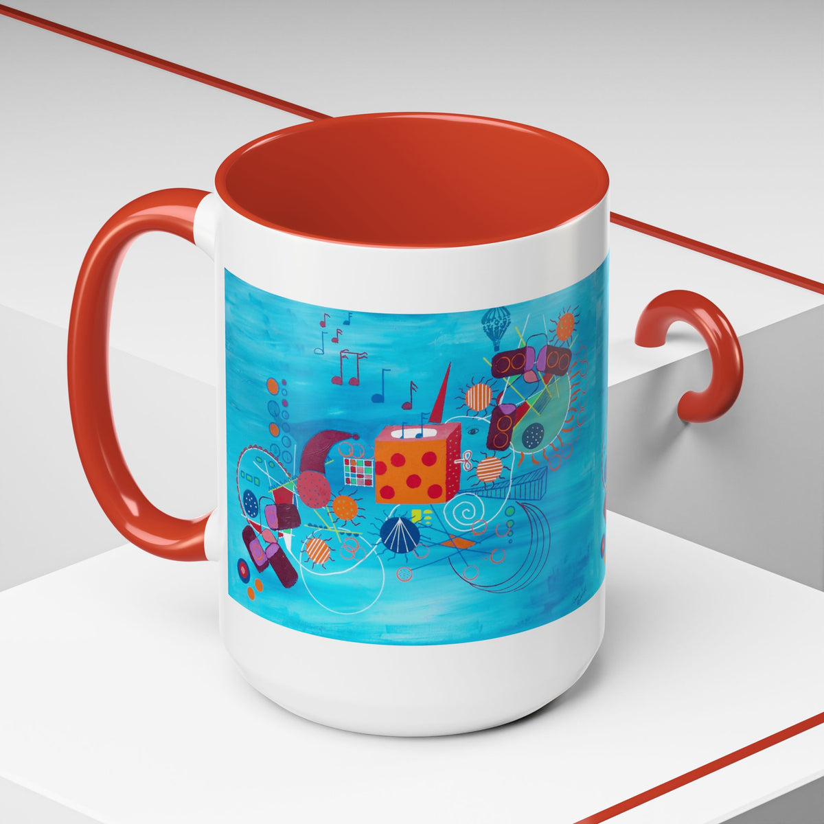 Abstract Blue Original Artwork Coffee Mug — Colorful Musical Geometric Design (15oz)