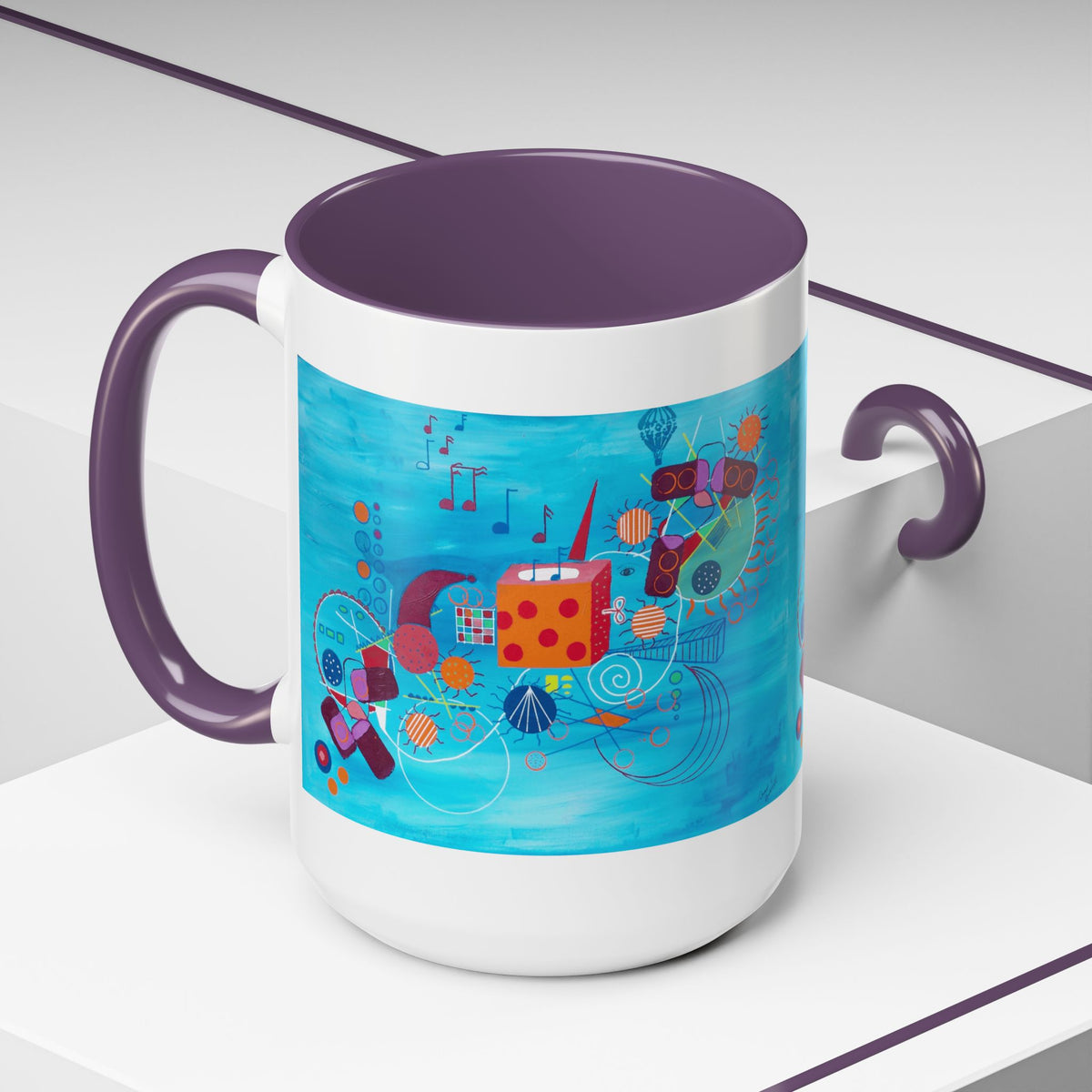 Abstract Blue Original Artwork Coffee Mug — Colorful Musical Geometric Design (15oz)
