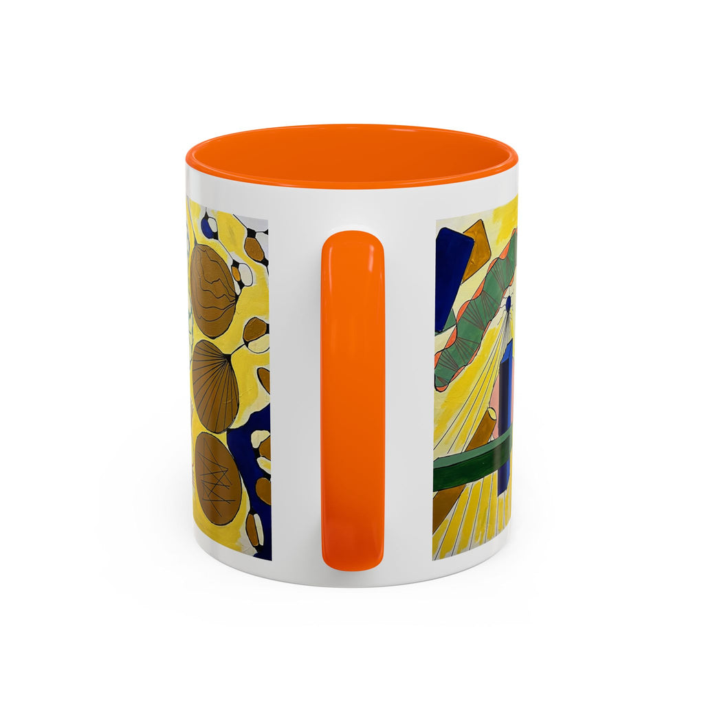 Abstract Coastal Art Coffee Mug — Nautical Shells & Geometric Beach Design (11/15oz)