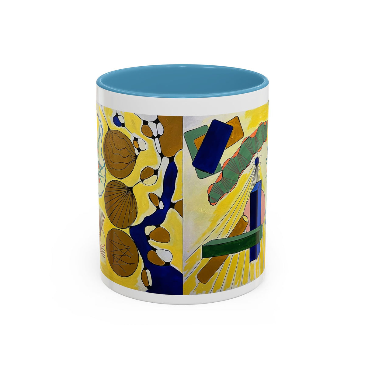 Abstract Coastal Art Coffee Mug — Nautical Shells & Geometric Beach Design (11/15oz)