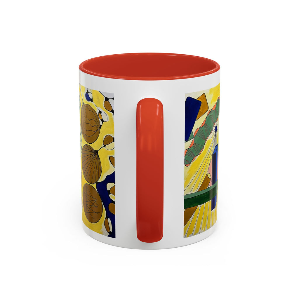 Abstract Coastal Art Coffee Mug — Nautical Shells & Geometric Beach Design (11/15oz)