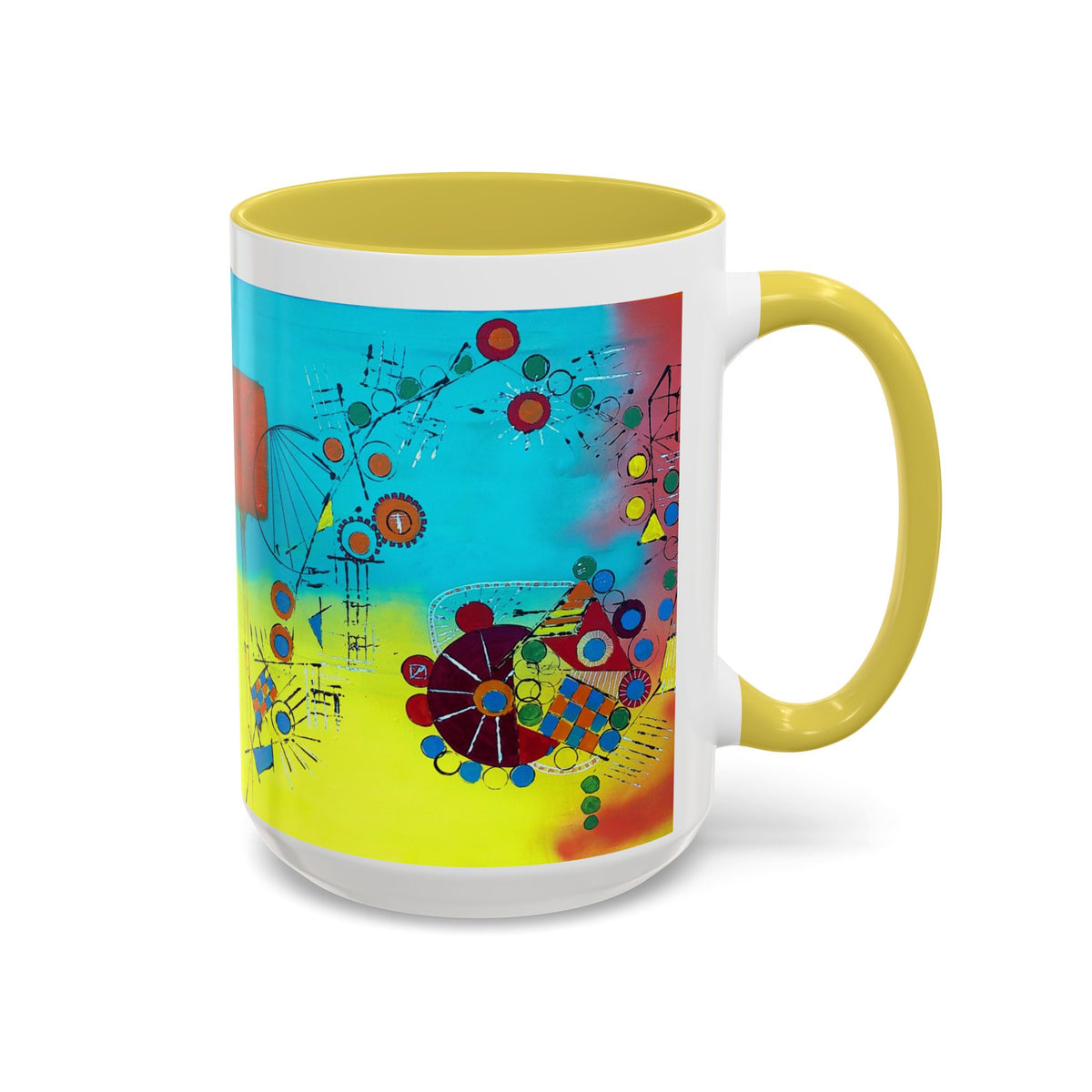 Abstract Cogs Colorburst Coffee Mug — Vibrant Geometric Art 11/15oz