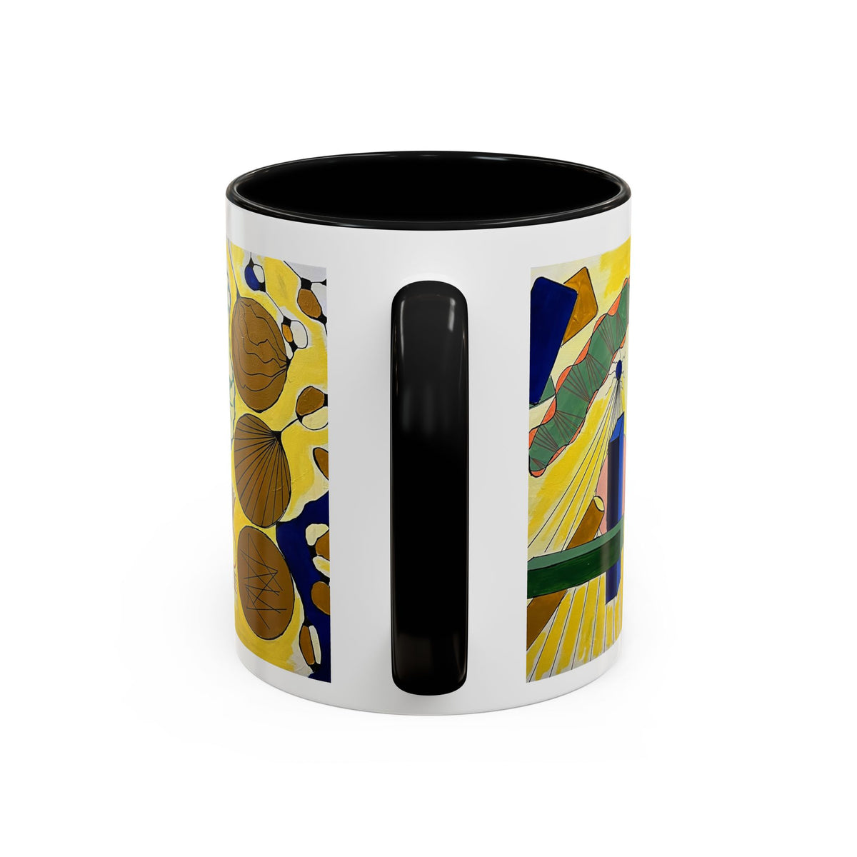 Abstract Coastal Art Coffee Mug — Nautical Shells & Geometric Beach Design (11/15oz)