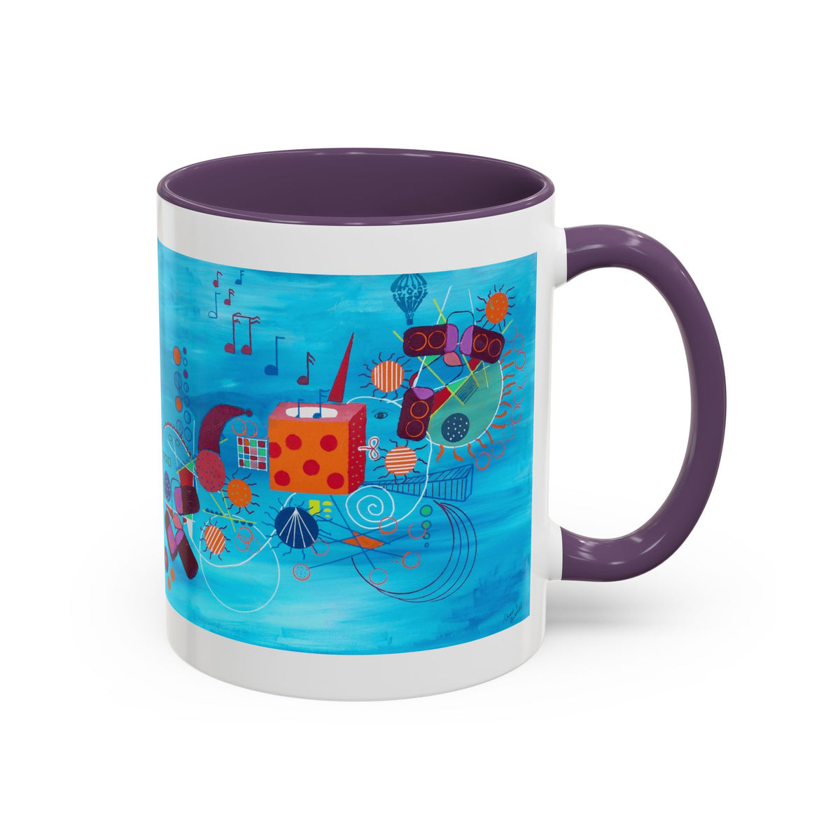 Abstract Blue Original Artwork Coffee Mug — Colorful Musical Geometric Design (15oz)