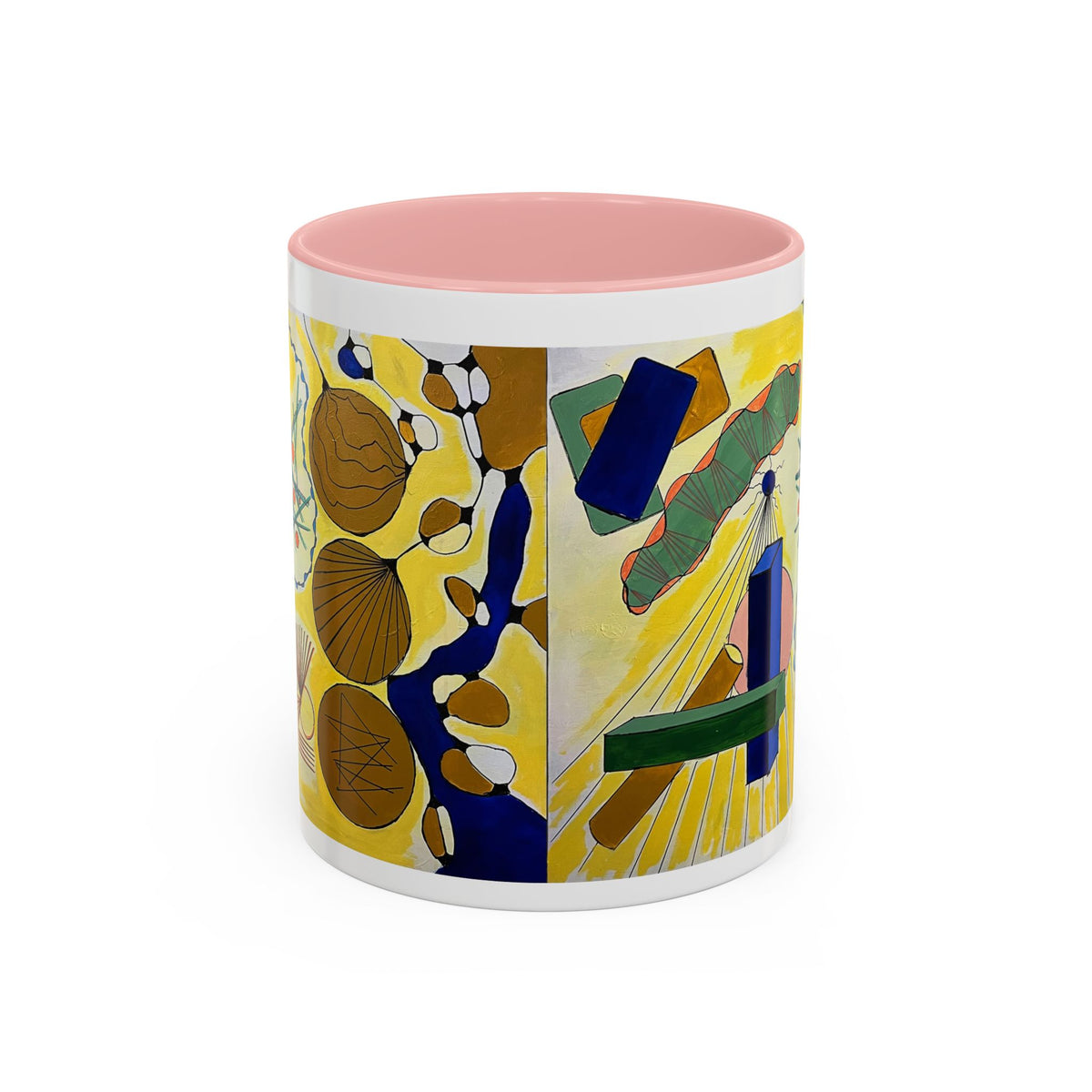 Abstract Coastal Art Coffee Mug — Nautical Shells & Geometric Beach Design (11/15oz)