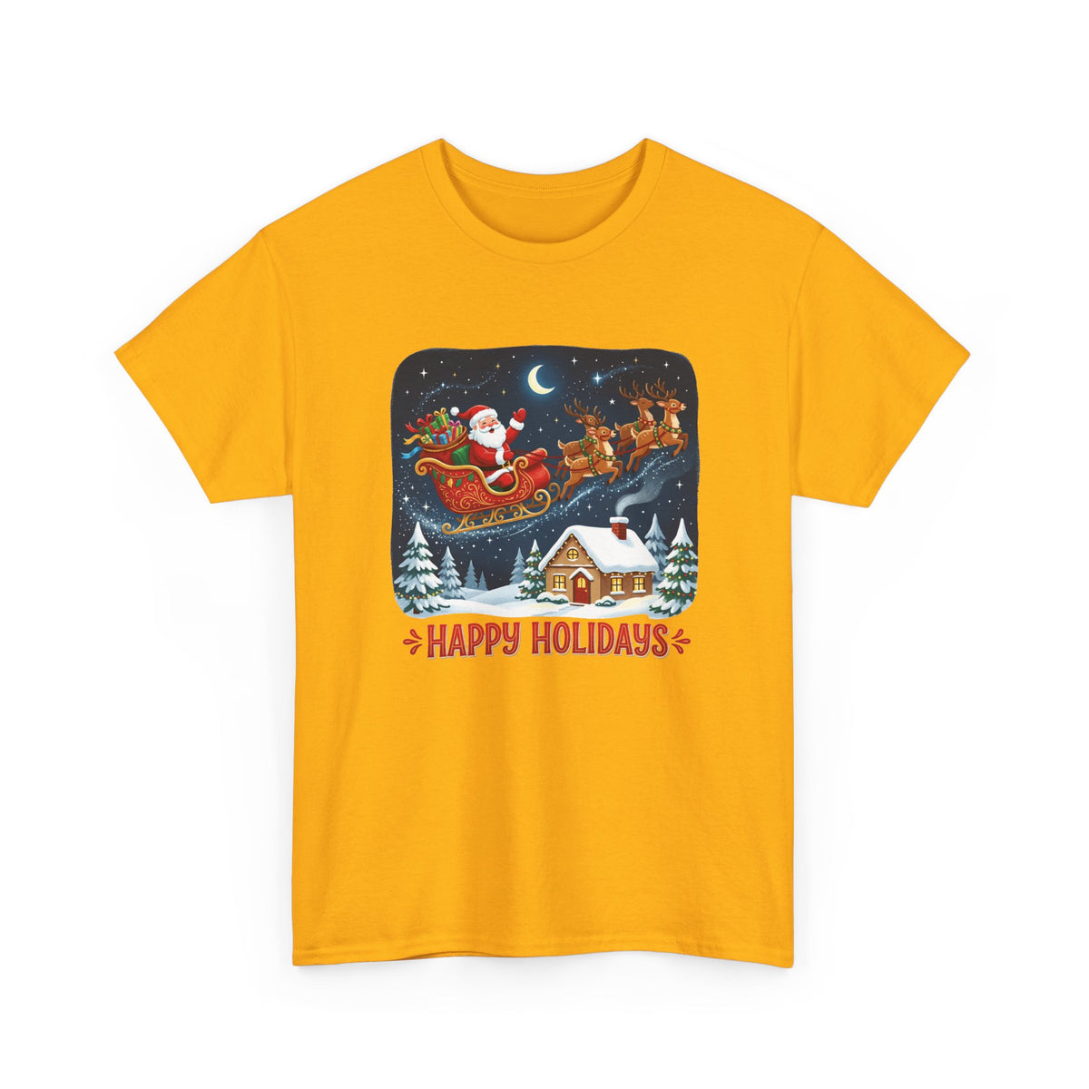 Christmas T-Shirt — Santa Sleigh 'Happy Holidays' Winter Scene