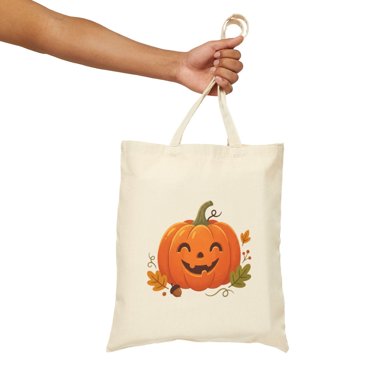 Halloween Pumpkin Canvas Tote Bag — Jack-O'-Lantern Fall Market Bag