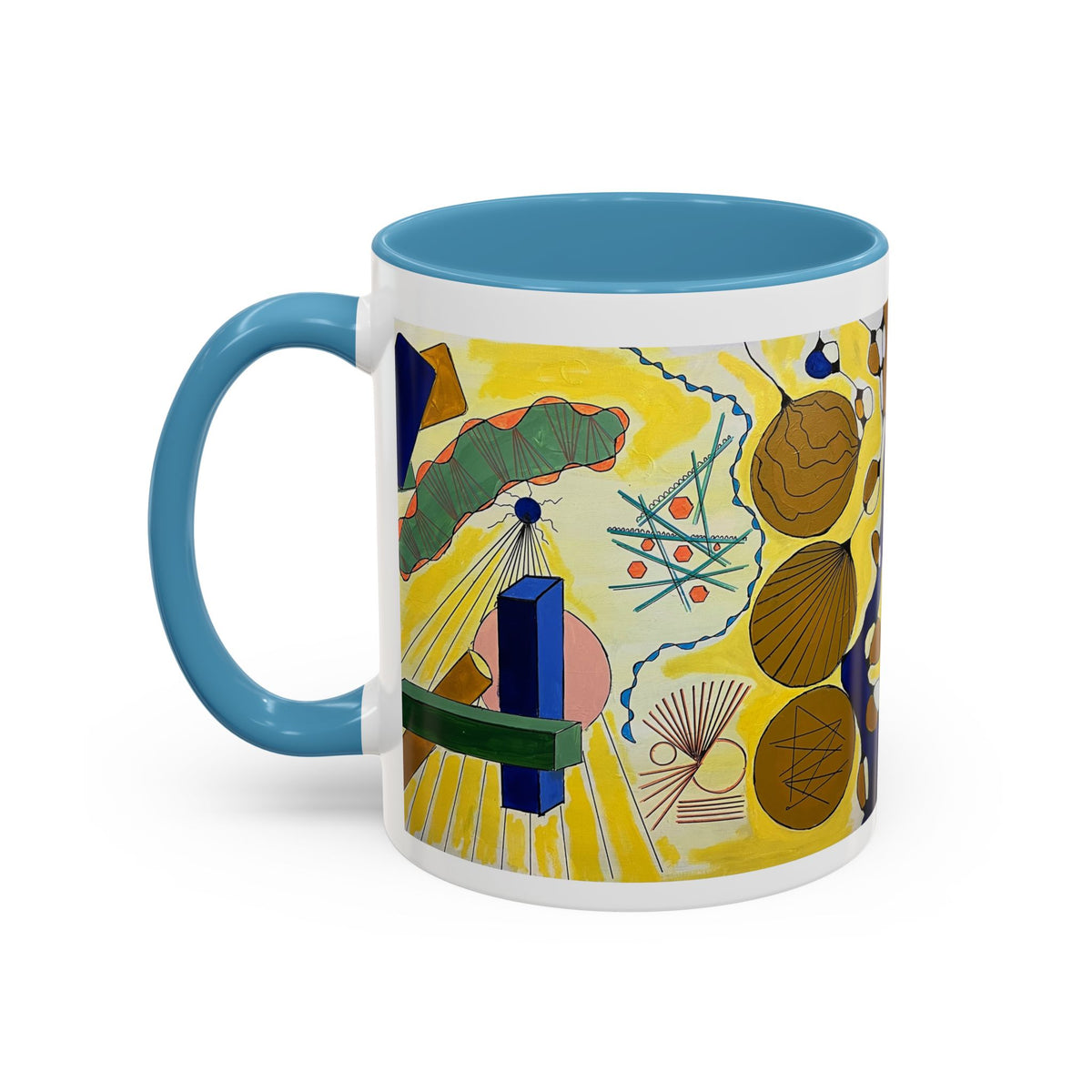 Abstract Coastal Art Coffee Mug — Nautical Shells & Geometric Beach Design (11/15oz)