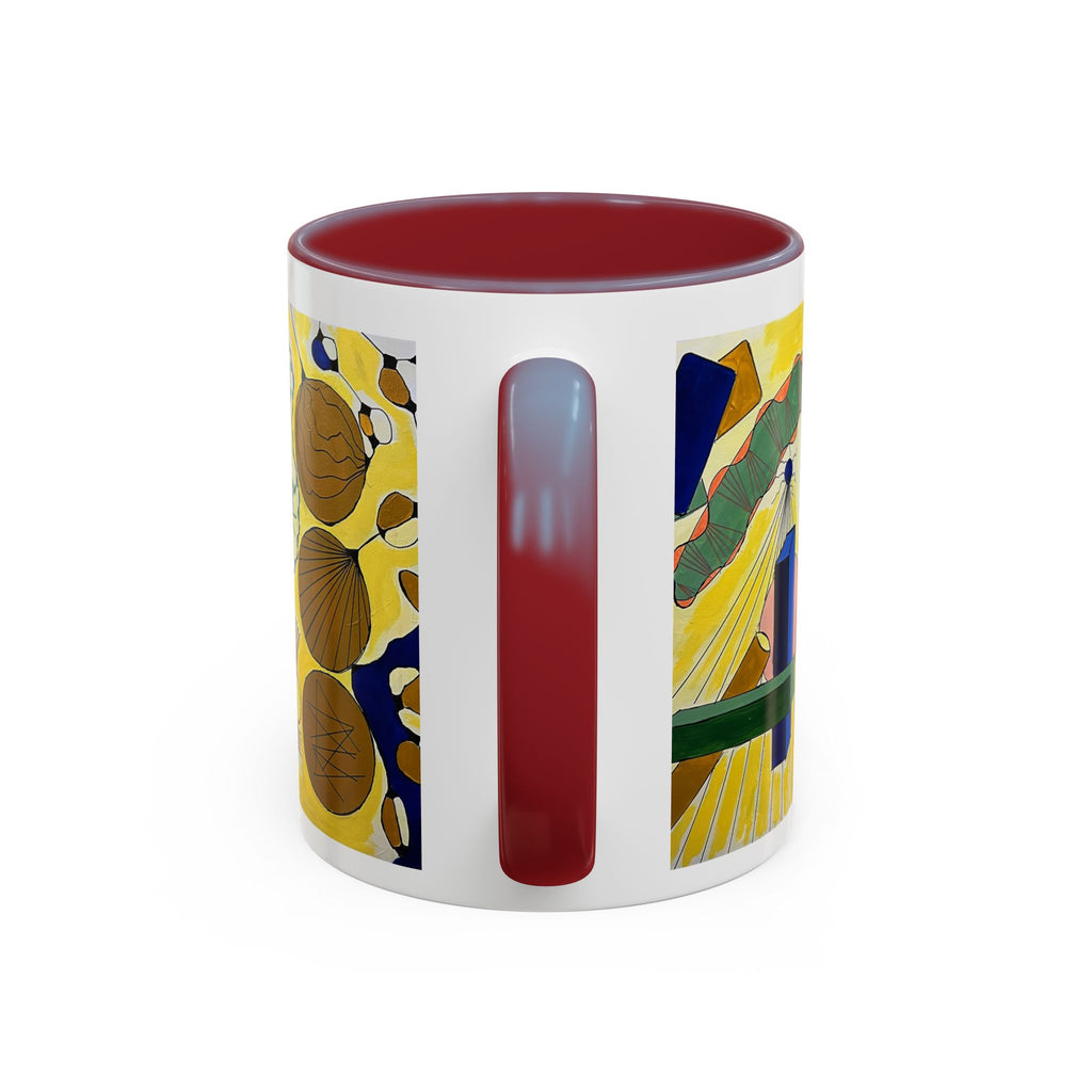 Abstract Coastal Art Coffee Mug — Nautical Shells & Geometric Beach Design (11/15oz)