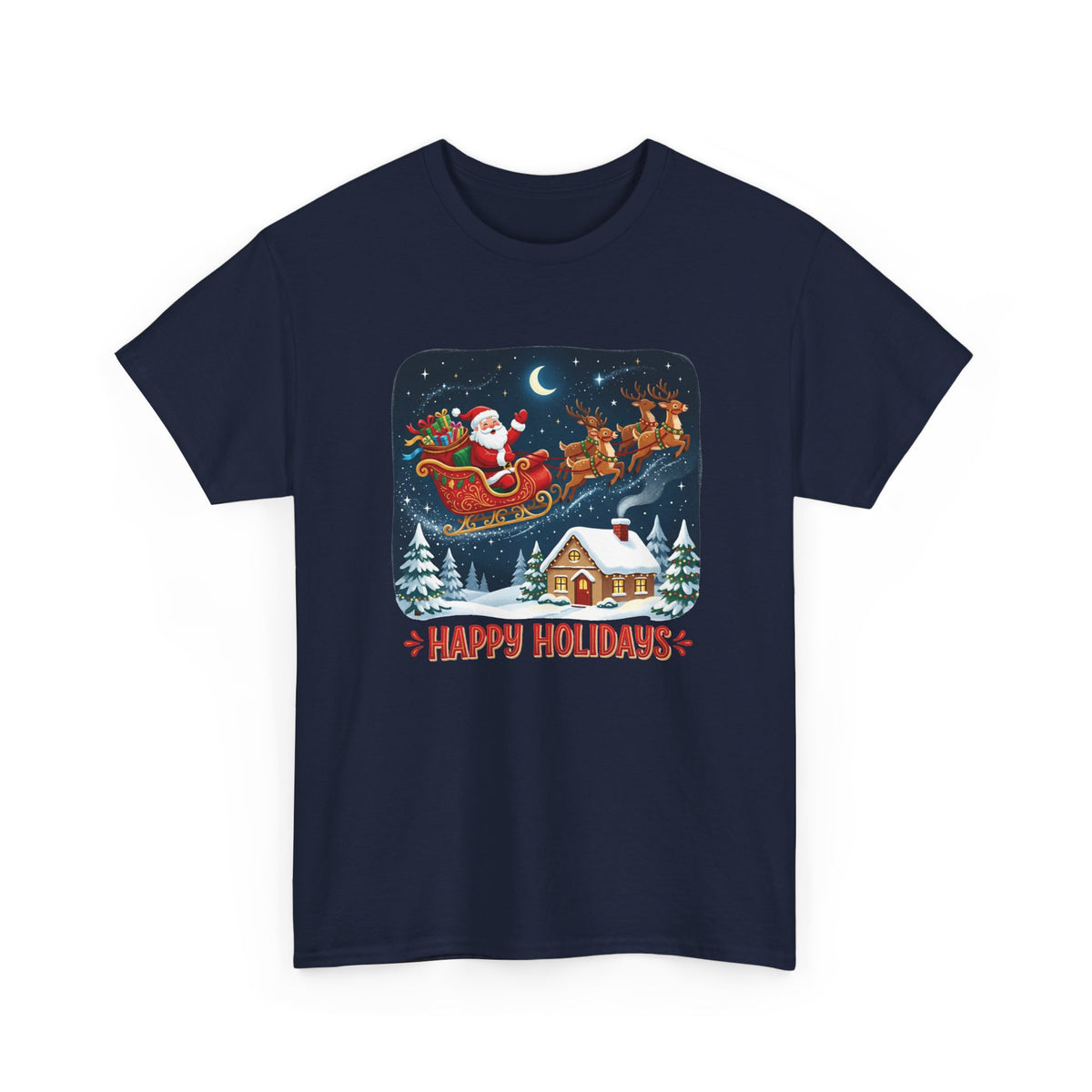 Christmas T-Shirt — Santa Sleigh 'Happy Holidays' Winter Scene