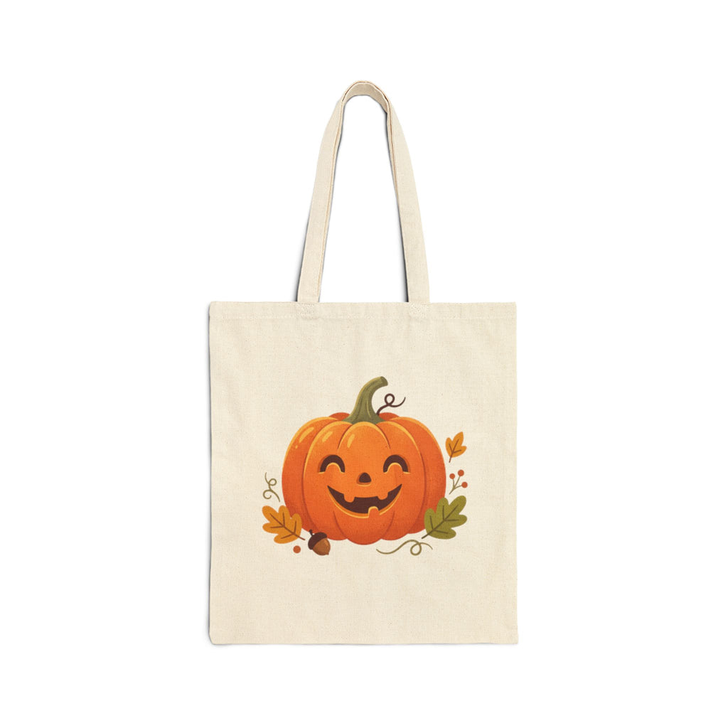 Halloween Pumpkin Canvas Tote Bag — Jack-O'-Lantern Fall Market Bag