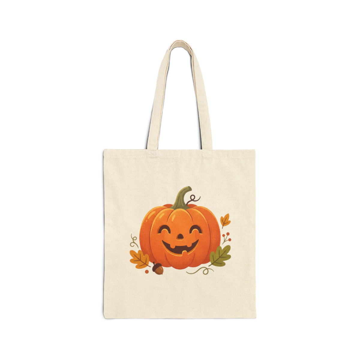 Halloween Pumpkin Canvas Tote Bag — Jack-O'-Lantern Fall Market Bag