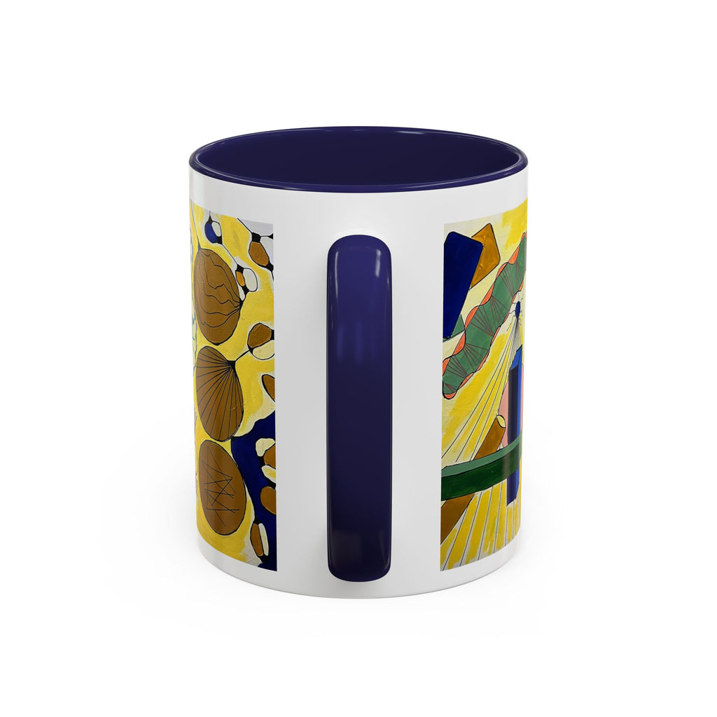 Abstract Coastal Art Coffee Mug — Nautical Shells & Geometric Beach Design (11/15oz)